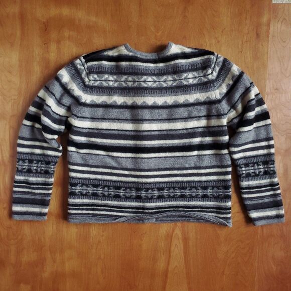 Karen Scott Cardigan Sweater Size L HOLES Gray 100% Wool Striped Button Up FLAWS - Picture 11 of 11